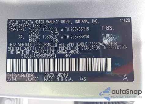 2021 Toyota Highlander Xle из США, поврежденный, VIN 5TDGZRAH8MS039824